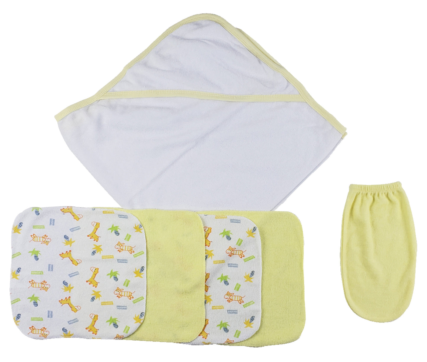 Yellow Hooded Towel, Washcloths and Hand Washcloth Mitt - 6 pc Set CS_0008