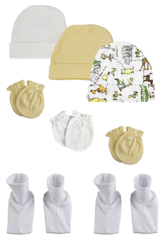 Baby Boy, Baby Girl, Unisex Infant Caps, Booties and Mittens (Pack of 8) NC_0303