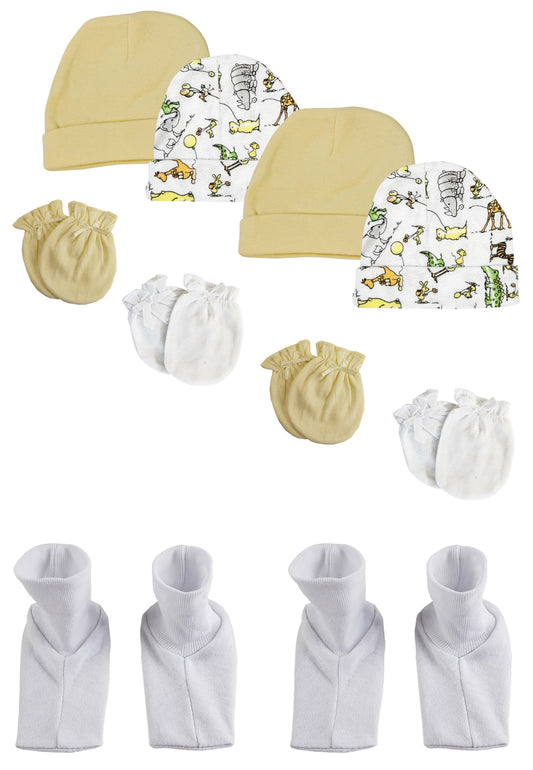Baby Boy, Baby Girl, Unisex Infant Caps, Booties and Mittens (Pack of 10) NC_0308