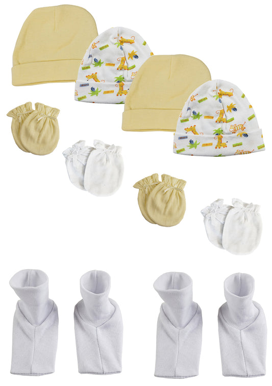 Baby Boy, Baby Girl, Unisex Infant Caps, Booties and Mittens (Pack of 10) NC_0335